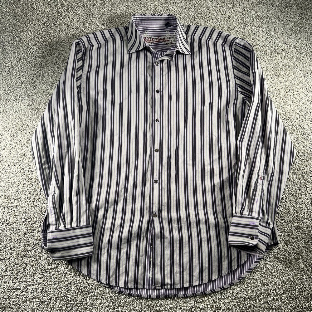 Robert Graham‎ Shirt Mens XL Purple Striped Designer Classiccore Casual Preppy